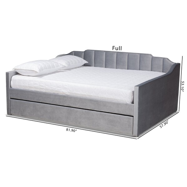 Baxton Studio Lennon Modern and Contemporary Grey Velvet Fabric Full Size Daybed with Trundle - 186-11470-ZORO