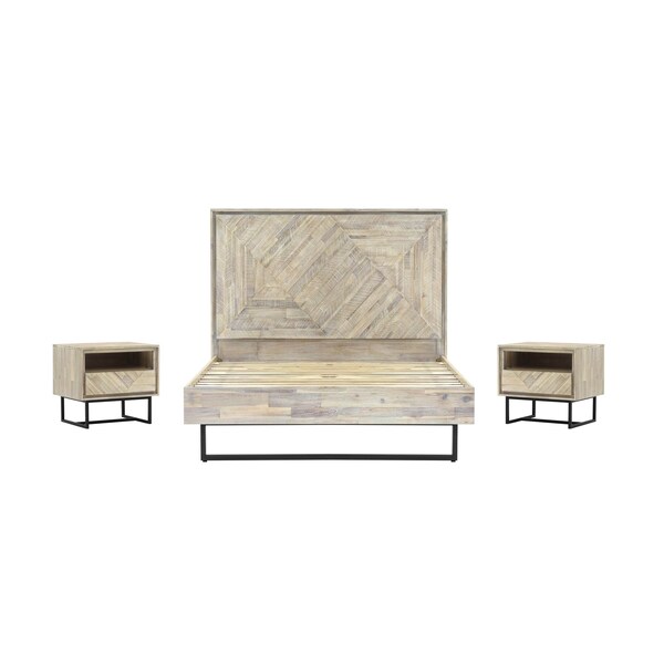 Armen Living Peridot 3 Piece Queen Bedroom Set in Natural Acacia Wood - SETPEBDQN3A