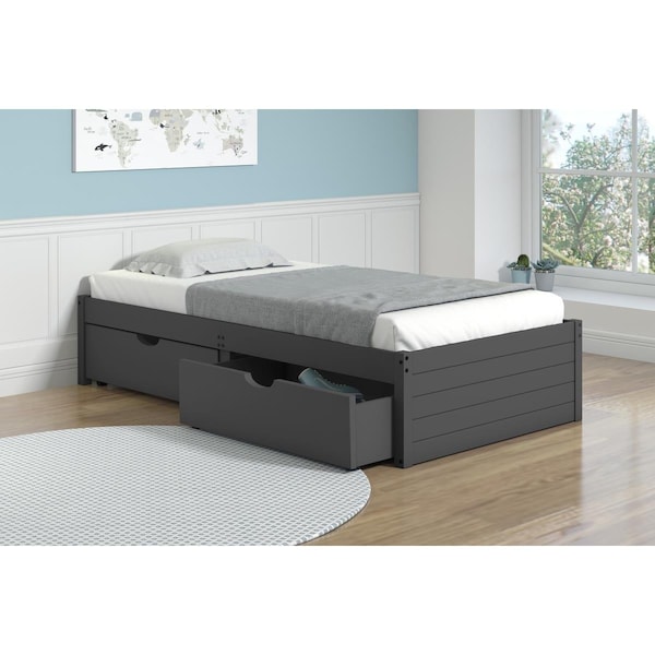 Donco Kids Donco Kids PD-400TDG-505DG Twin Size Footboard Panel Bed with Drawers; Dark Grey - PD_400TDG_505DG