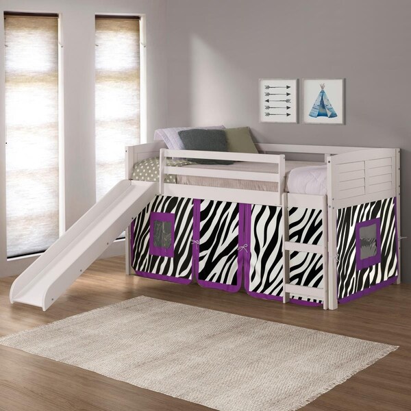Kd Gabinetes PD-790ATW-Z-785W Twin Size Louver Low Loft with Slide & Zebra Tent in White - KD3718422