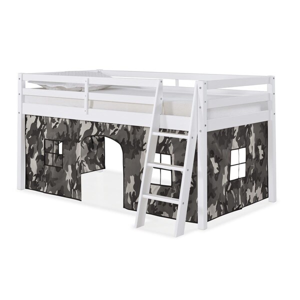 Kd Cama De Bebe Roxy Twin Wood Junior Loft Bed with White with Gray Camo Tent - KD3250842