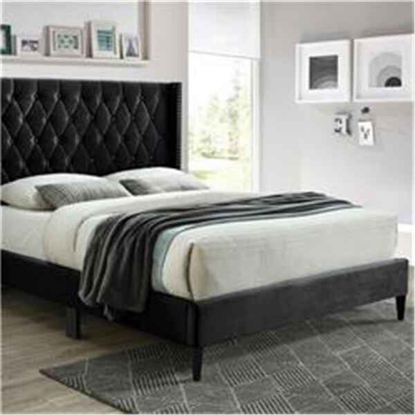 Better Home 52 x 62 x 86 in. Amelia Velvet Tufted Queen Size Platform Bed, Black - 616859963955