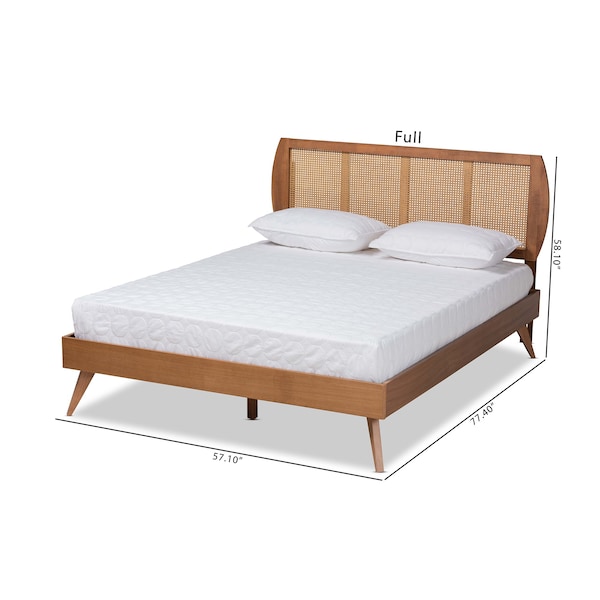 Baxton Studio Asami Mid-Century Modern Walnut Brown Finished Wood and Synthetic Rattan King Size Platform Bed - 183-11118-9409-ZORO
