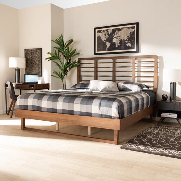 Baxton Studio Lucie Modern Walnut Brown Finished Wood King Size Platform Bed - 184-11149-9412-ZORO