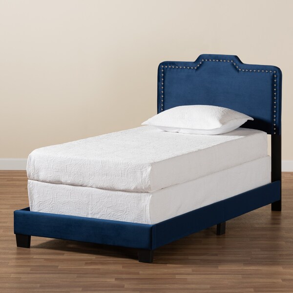 Baxton Studio Benjen Modern and Contemporary Glam Navy Blue Velvet Fabric Twin Size Panel Bed - 183-11265-ZORO