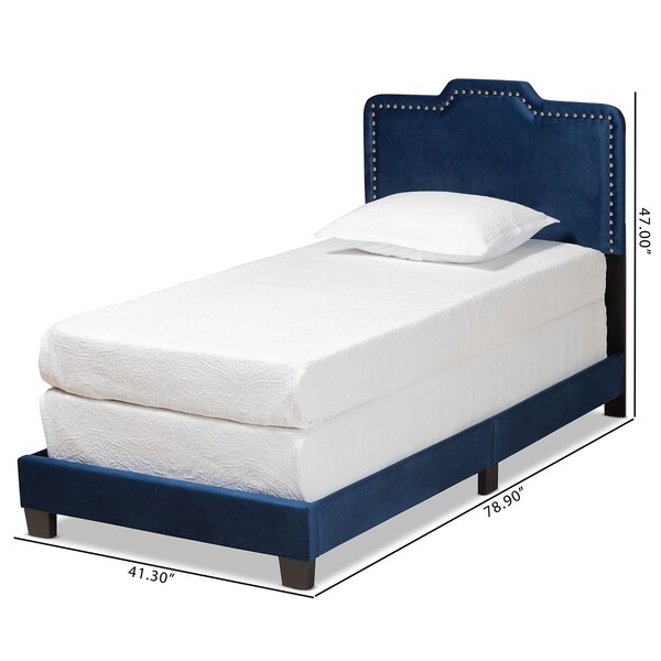 Baxton Studio Benjen Modern and Contemporary Glam Navy Blue Velvet Fabric Twin Size Panel Bed - 183-11265-ZORO