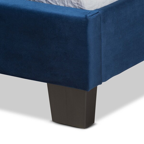 Baxton Studio Benjen Modern and Contemporary Glam Navy Blue Velvet Fabric Twin Size Panel Bed - 183-11265-ZORO