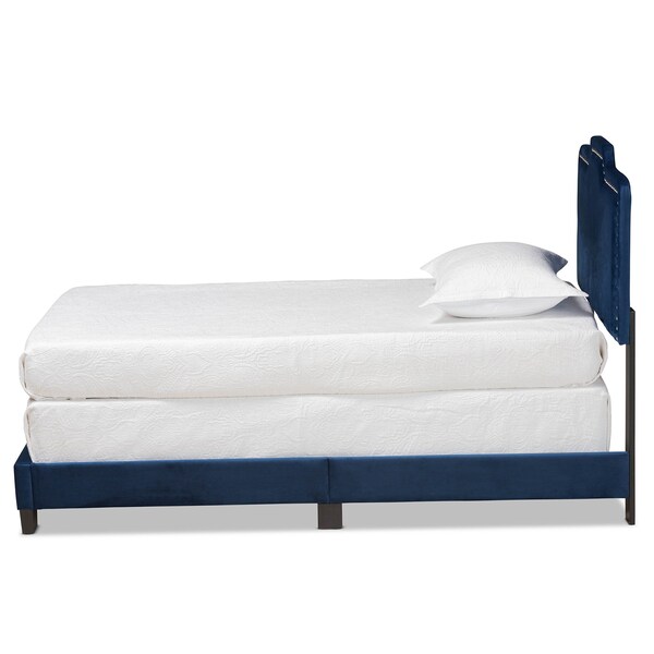 Baxton Studio Benjen Modern and Contemporary Glam Navy Blue Velvet Fabric Twin Size Panel Bed - 183-11265-ZORO