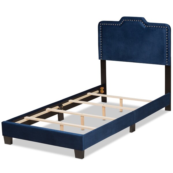 Baxton Studio Benjen Modern and Contemporary Glam Navy Blue Velvet Fabric Twin Size Panel Bed - 183-11265-ZORO