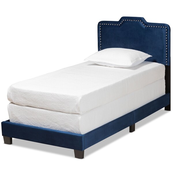 Baxton Studio Benjen Modern and Contemporary Glam Navy Blue Velvet Fabric Twin Size Panel Bed - 183-11265-ZORO