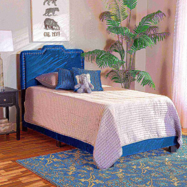 Baxton Studio Benjen Modern and Contemporary Glam Navy Blue Velvet Fabric Twin Size Panel Bed - 183-11265-ZORO
