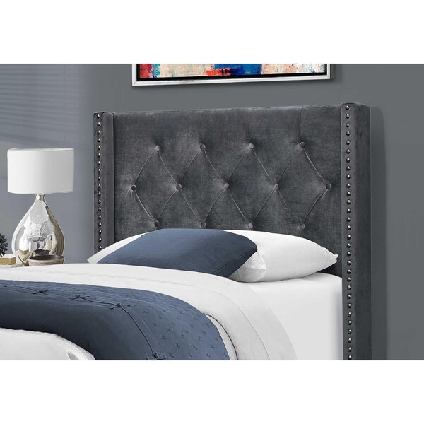 Homeroots Dark Gray Velvet with Chrome Trim Twin Size Bed45.25 x 82.75 x 49.75 in. - 355771