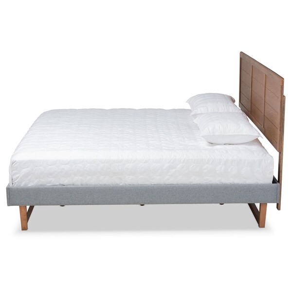 Baxton Studio Gabriela Grey Upholstered and Ash Walnut Wood King Size Platform Bed - 164-9415-9427