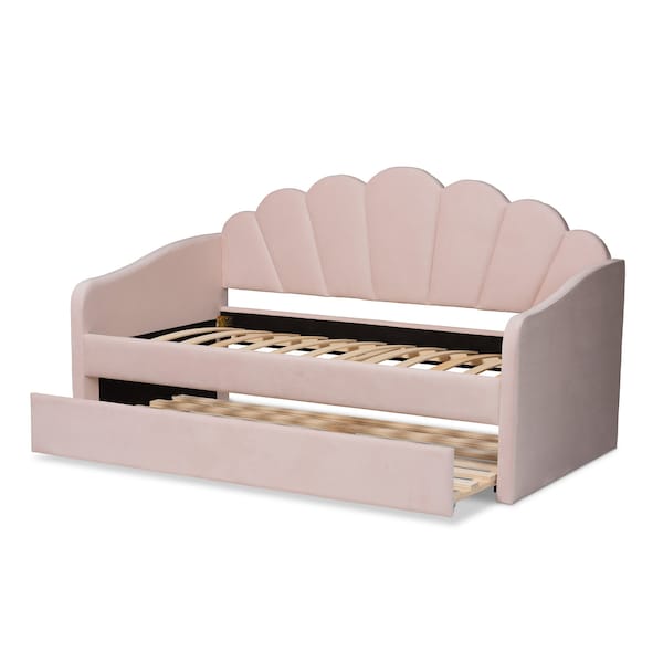 Baxton Studio Timila Modern and Contemporary Light Pink Velvet Fabric Upholstered Full Size Daybed with Trundle - 213-11549-ZORO
