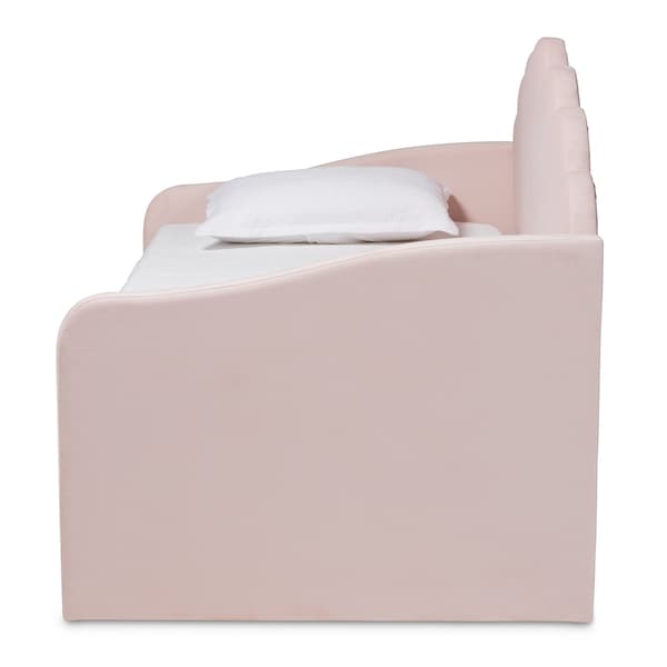 Baxton Studio Timila Modern and Contemporary Light Pink Velvet Fabric Upholstered Full Size Daybed with Trundle - 213-11549-ZORO