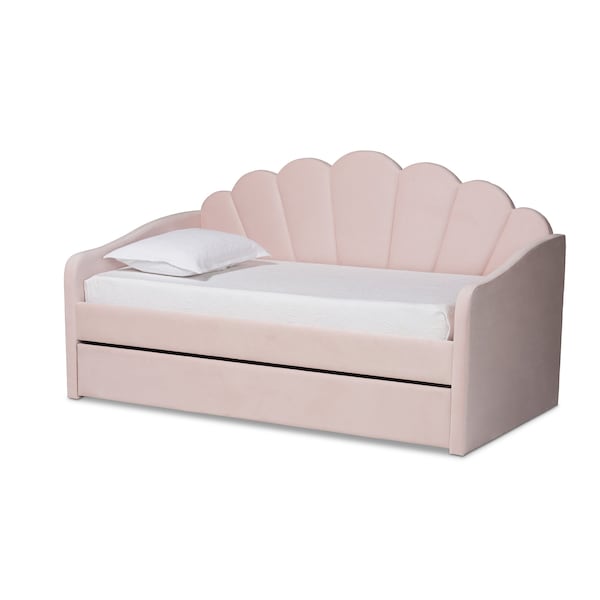 Baxton Studio Timila Modern and Contemporary Light Pink Velvet Fabric Upholstered Full Size Daybed with Trundle - 213-11549-ZORO