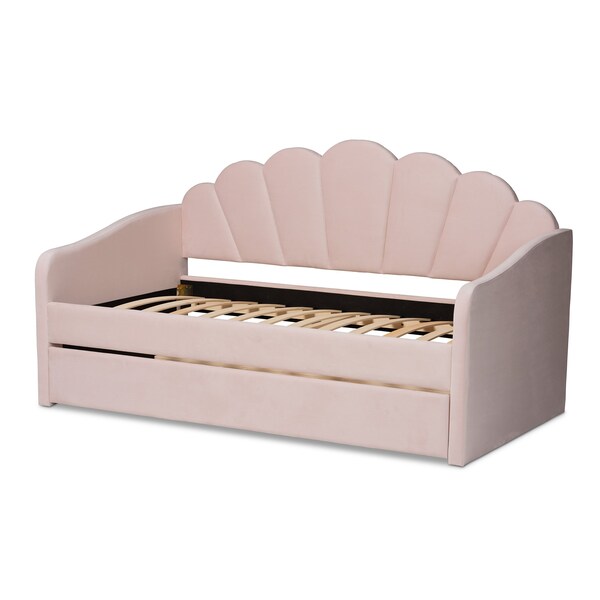 Baxton Studio Timila Modern and Contemporary Light Pink Velvet Fabric Upholstered Full Size Daybed with Trundle - 213-11549-ZORO