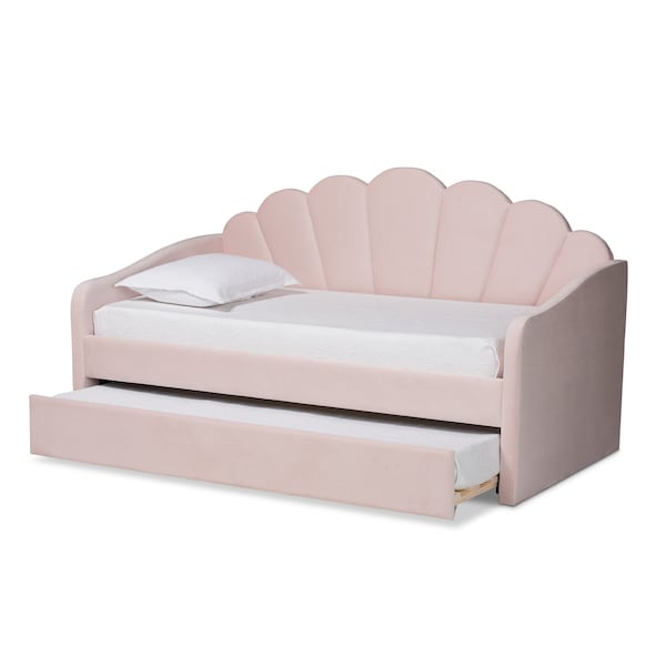 Baxton Studio Timila Modern and Contemporary Light Pink Velvet Fabric Upholstered Full Size Daybed with Trundle - 213-11549-ZORO
