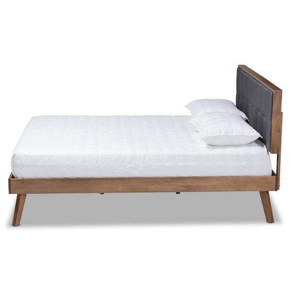 Baxton Studio Alke Dark Grey Upholstered Walnut Wood King Size Platform Bed - 163-10481