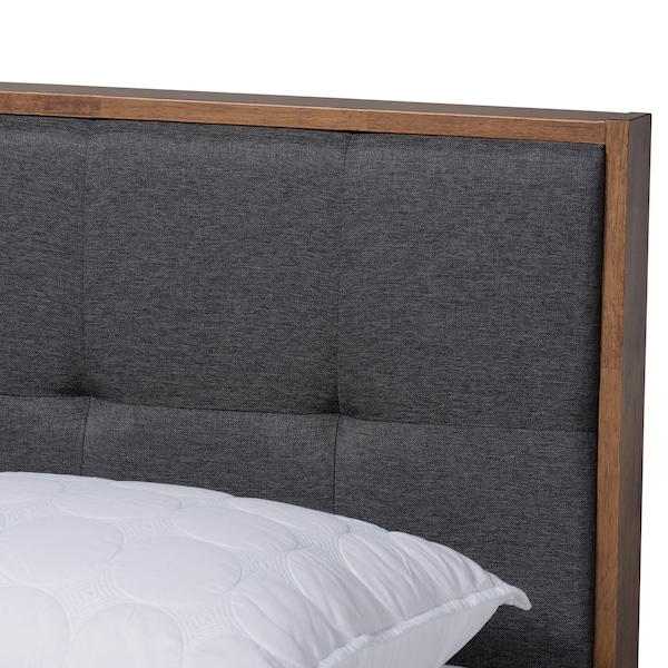 Baxton Studio Alke Dark Grey Upholstered Walnut Wood King Size Platform Bed - 163-10481