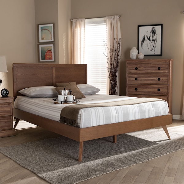 Baxton Studio Zenon Mid-Century Walnut Brown Finished Wood Full Size Platform Bed - 156-9407-9419