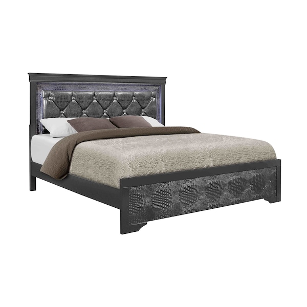 Global Furniture Usa Traditional Glam Croc Pompei Metallic Grey Full Bed Group With Led - 2875