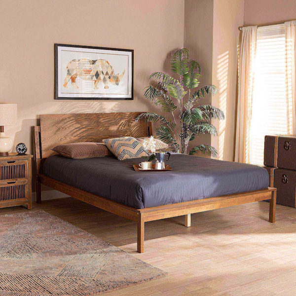 Baxton Studio Giuseppe Modern and Contemporary Walnut Brown Finished Full Size Platform Bed - 183-11048-ZORO