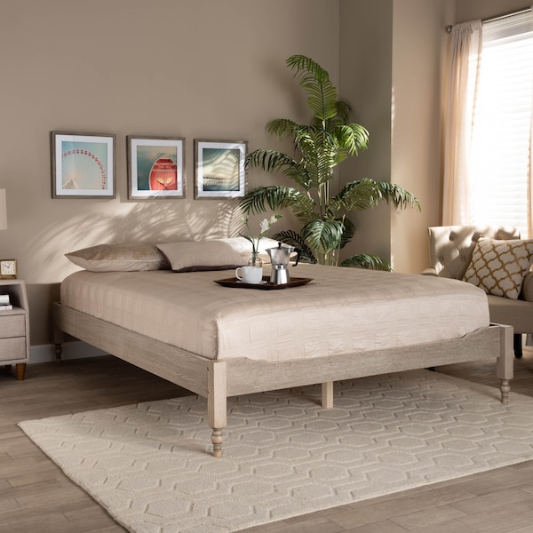 Baxton Studio Laure Antique White Oak Finished Wood King Size Platform Bed Frame - 161-10207
