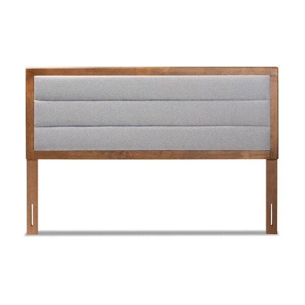 Baxton Studio Dexter Modern Light Grey Fabric Upholstered and Walnut Brown Finished Wood Headboard-Full - 191-11531-ZORO