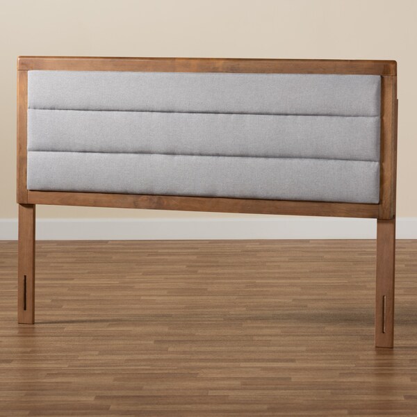 Baxton Studio Dexter Modern Light Grey Fabric Upholstered and Walnut Brown Finished Wood Headboard-Full - 191-11531-ZORO