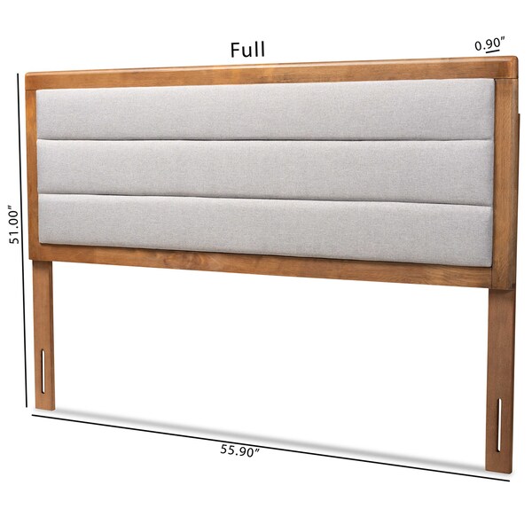 Baxton Studio Dexter Modern Light Grey Fabric Upholstered and Walnut Brown Finished Wood Headboard-Full - 191-11531-ZORO