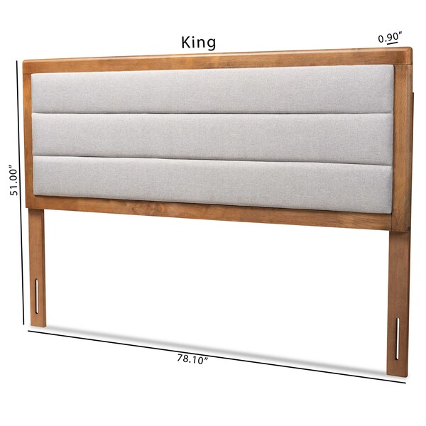 Baxton Studio Dexter Modern Light Grey Fabric Upholstered and Walnut Brown Finished Wood Headboard-Full - 191-11531-ZORO