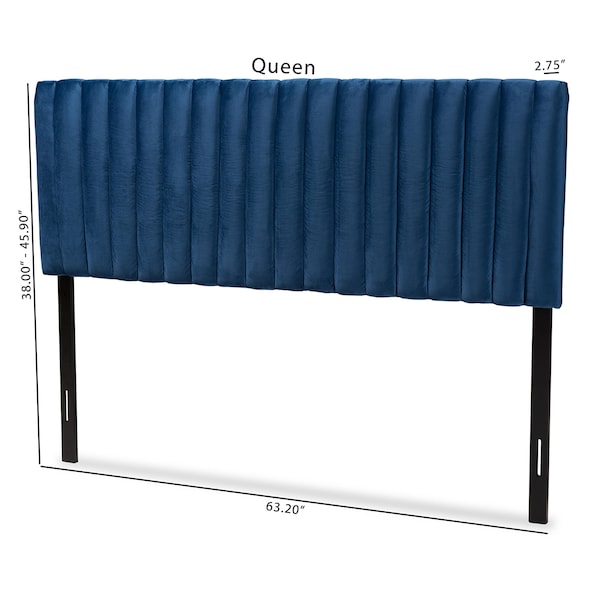 Baxton Studio Emile ModernNavy Blue Velvet Upholstered and Dark Brown Finished Wood Headboard-Full - 200-12401-ZORO