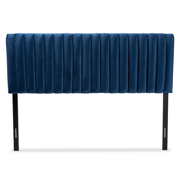 Baxton Studio Emile ModernNavy Blue Velvet Upholstered and Dark Brown Finished Wood Headboard-Full - 200-12401-ZORO