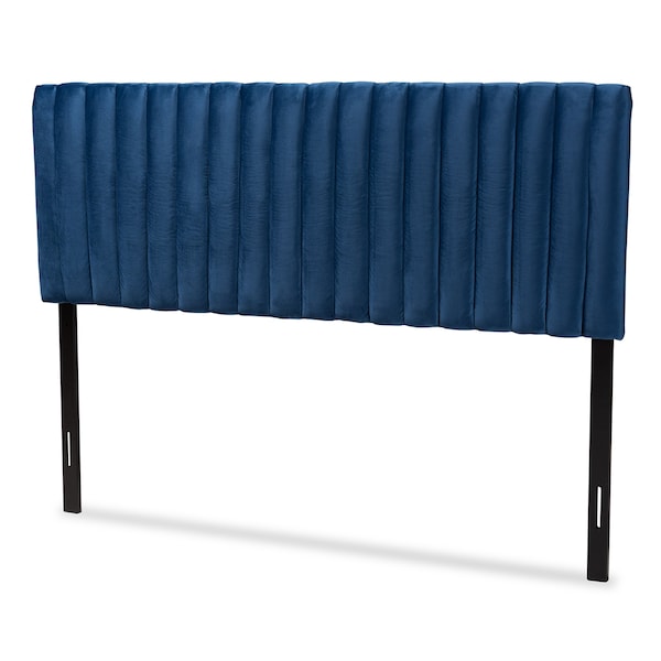 Baxton Studio Emile ModernNavy Blue Velvet Upholstered and Dark Brown Finished Wood Headboard-Full - 200-12401-ZORO