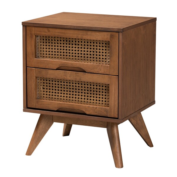 Baxton Studio Rina MidCentury Modern Ash Walnut Finished Wood 3Piece Full Size Bedroom Set with Synthetic Rattan - 223-9812-9813-11298-ZORO