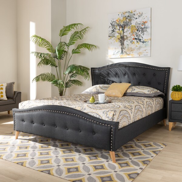 Baxton Studio Felisa Charcoal Upholstered and Button Tufted King Size Platform Bed - 156-9505