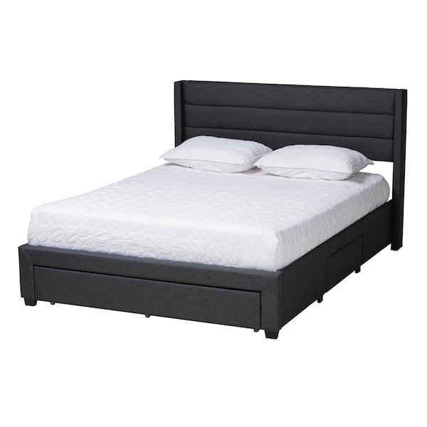 Baxton Studio Braylon Transitional Charcoal Grey Fabric and Dark Brown Finished Wood 3-Drawer Platform Bed-Full - 232-13076-ZORO