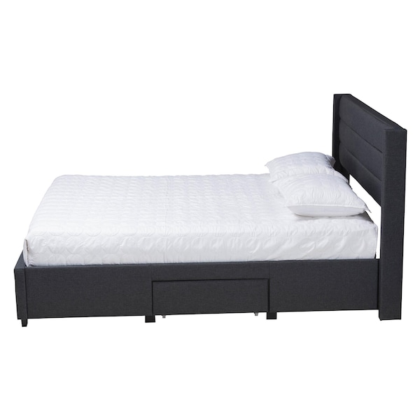 Baxton Studio Braylon Transitional Charcoal Grey Fabric and Dark Brown Finished Wood 3-Drawer Platform Bed-Full - 232-13076-ZORO