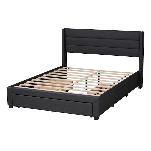 Baxton Studio Braylon Transitional Charcoal Grey Fabric and Dark Brown Finished Wood 3-Drawer Platform Bed-Full - 232-13076-ZORO