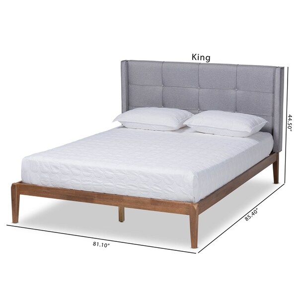 Baxton Studio Edmond Grey Upholstered and Ash Walnut Wood King Size Platform Bed - 164-10667