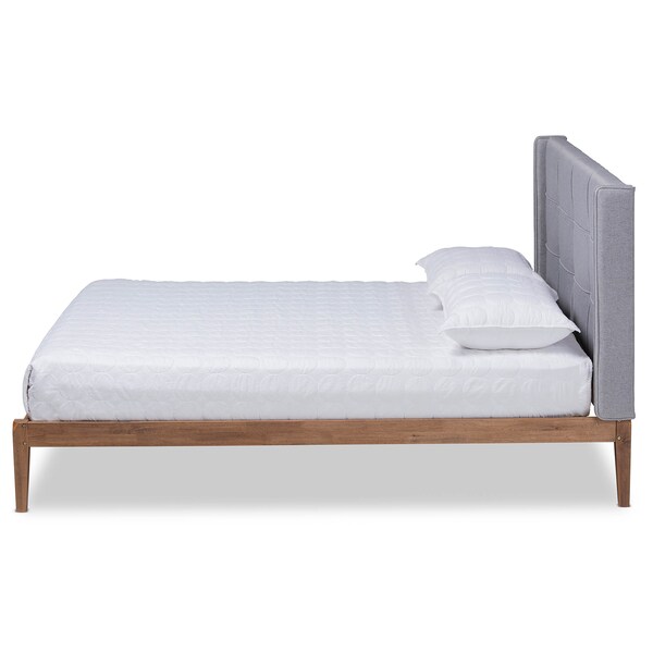 Baxton Studio Edmond Grey Upholstered and Ash Walnut Wood King Size Platform Bed - 164-10667