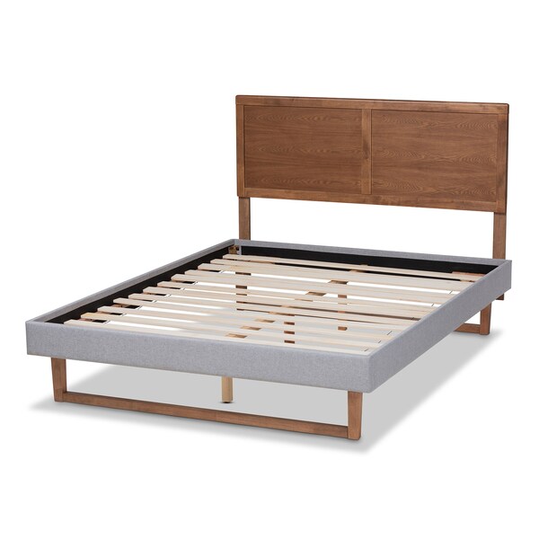 Baxton Studio Eloise Grey Upholstered and Ash Walnut Wood Full Size Platform Bed - 164-9416-9419