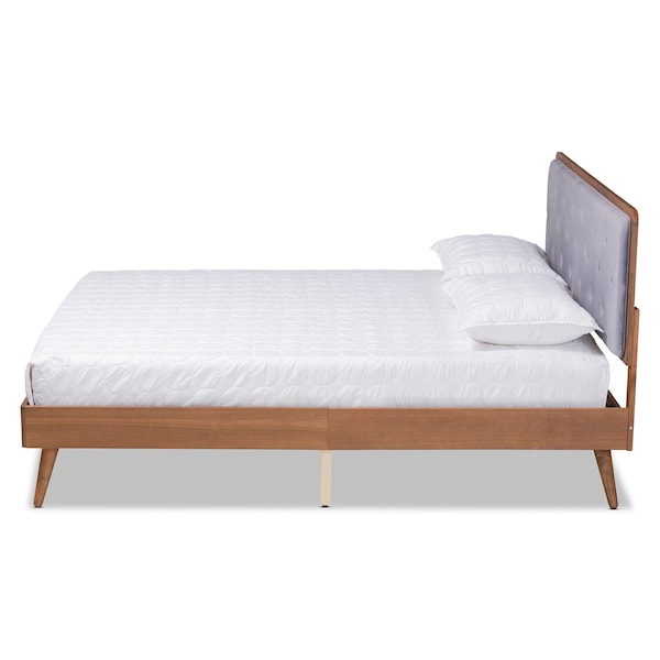 Baxton Studio Larue Modern Grey Velvet Upholstered and Walnut Brown Finished Wood King Size Platform Bed - 202-11587