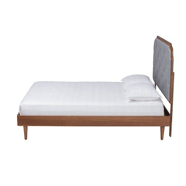 Baxton Studio Garron Mid-Century Modern Grey Fabric and Walnut Brown Wood King Size Platform Bed - 246-12645-9816-ZORO