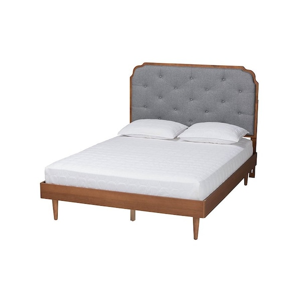 Baxton Studio Garron Mid-Century Modern Grey Fabric and Walnut Brown Wood King Size Platform Bed - 246-12645-9816-ZORO