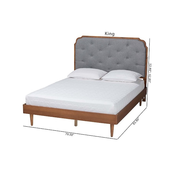 Baxton Studio Garron Mid-Century Modern Grey Fabric and Walnut Brown Wood King Size Platform Bed - 246-12645-9816-ZORO