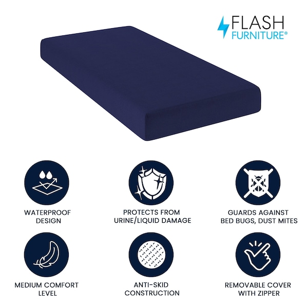 Flash Furniture Irvine Liquid-Resistant Memory Foam 8 Inch Twin XL Mattress w/Removable Cover w/Zipper in Blue - CL-MF-LR-TWINXL-GG