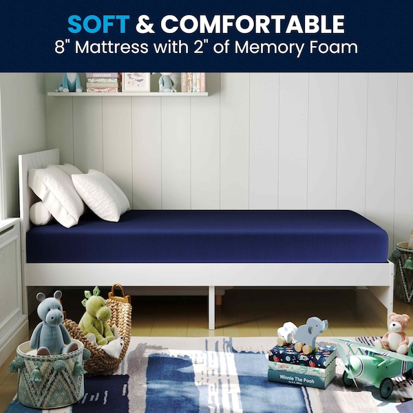 Flash Furniture Irvine Liquid-Resistant Memory Foam 8 Inch Twin XL Mattress w/Removable Cover w/Zipper in Blue - CL-MF-LR-TWINXL-GG