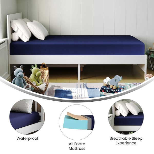 Flash Furniture Irvine Liquid-Resistant Memory Foam 8 Inch Twin XL Mattress w/Removable Cover w/Zipper in Blue - CL-MF-LR-TWINXL-GG